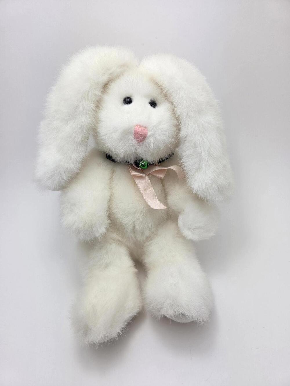 Vintage Russ Berrie "Huggums" the Bunny Plush White Rabbit Pink Ribbon (12 inch)